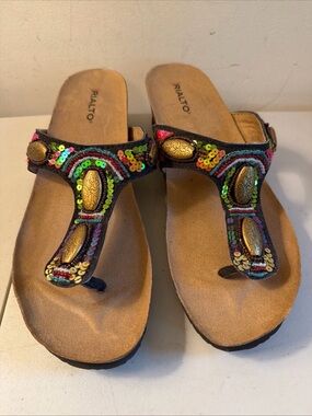 Rialto Multicolor Sequin and Gold-Accent Toe-Post Sandal